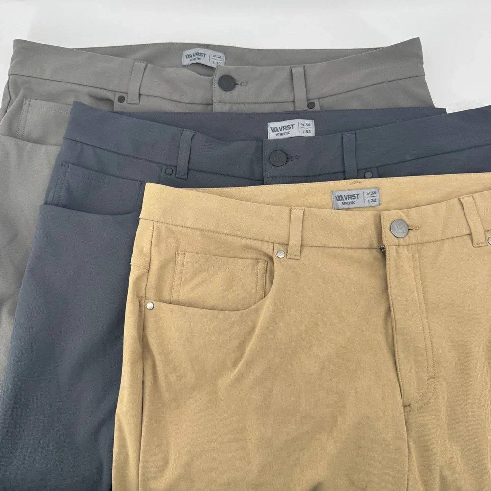 VRST Athletic Fit Commuter Pants 3-Pack Men 36x32 Tan Grey Charcoal Stretch 5Pkt